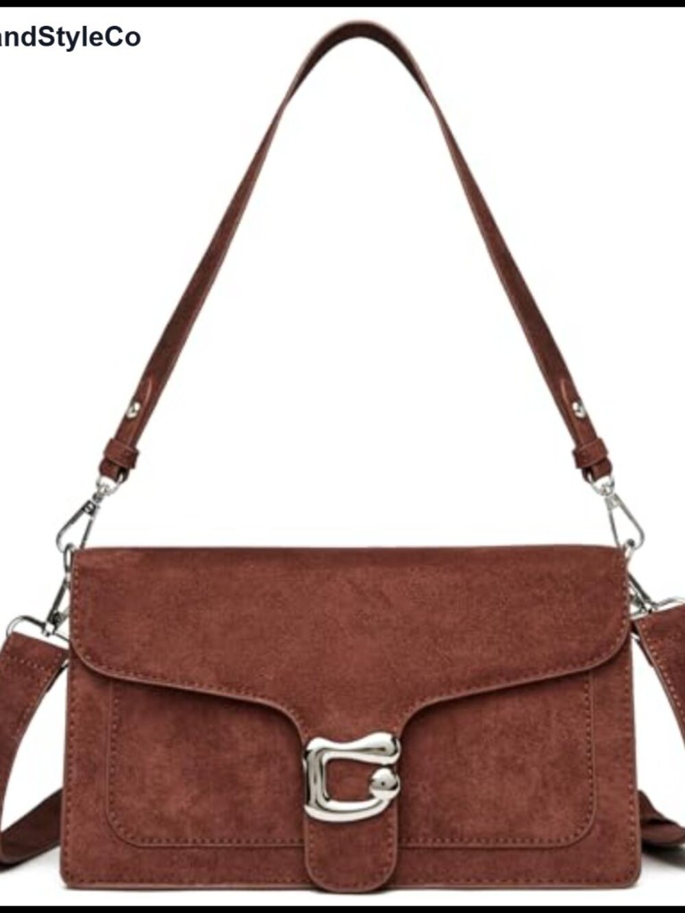 Small Crossbody Bag Faux Suede Leather Satchel Magnetic 2 Straps Womens Purse